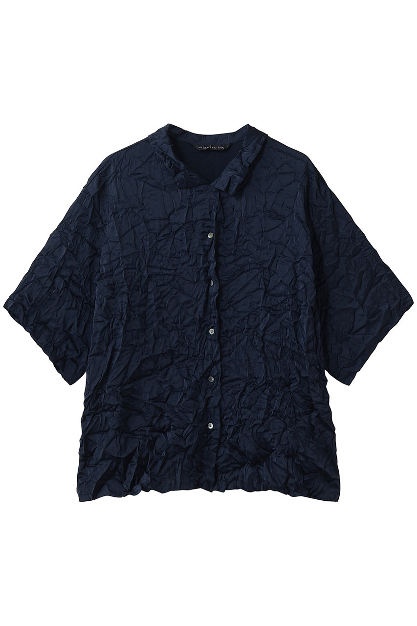 ミズイロインド/mizuiro indのwasher half slv shirt シャツ(navy/1-230158)