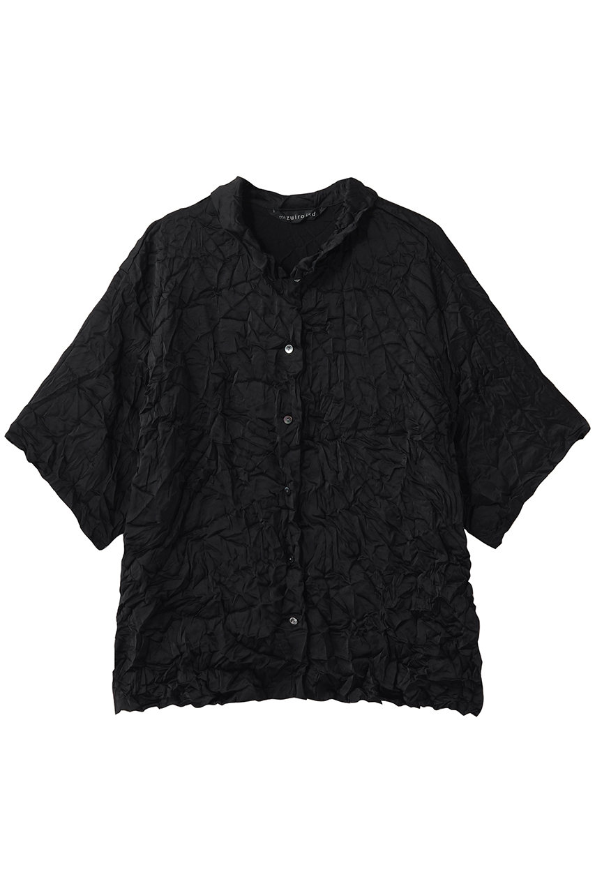 ミズイロインド/mizuiro indのwasher half slv shirt シャツ(black/1-230158)