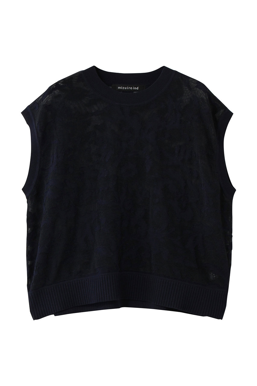 ミズイロインド/mizuiro indのmesh embroidery short vest ベスト(navy/1-220072)
