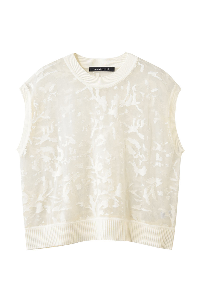 mizuiro ind mesh embroidery short vest ベスト (ivory, F) ミズイロインド ELLE SHOP