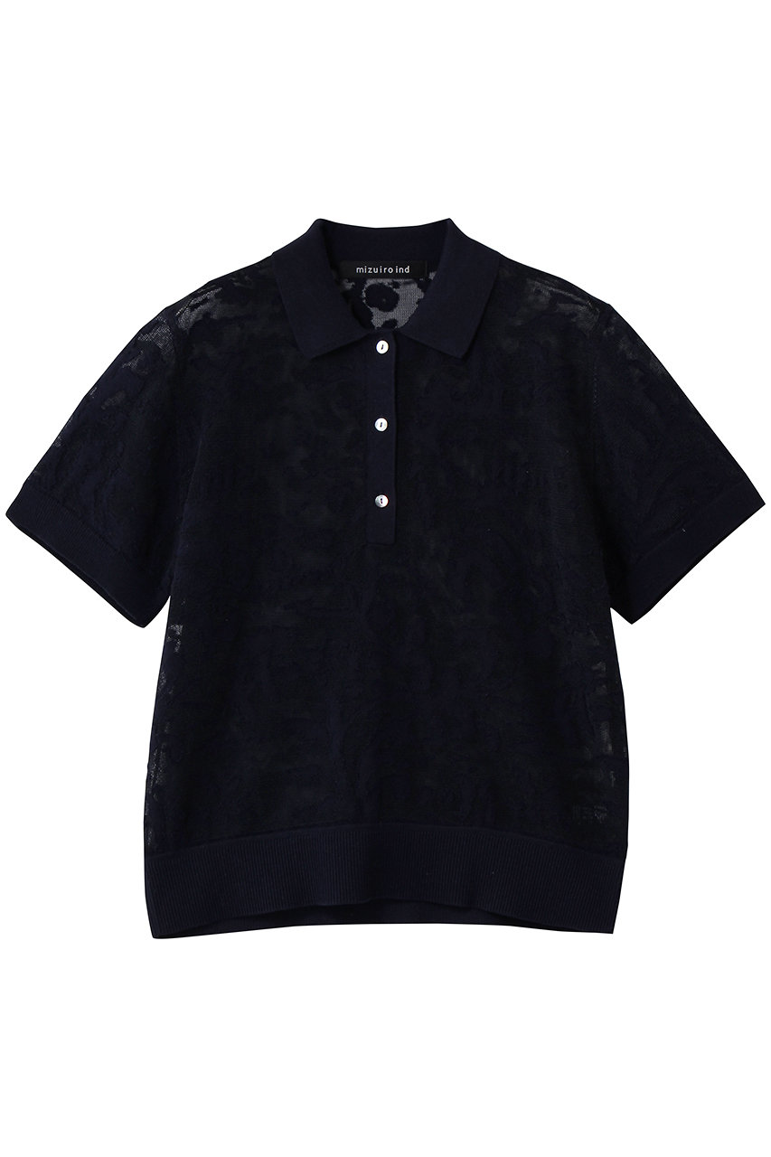 ミズイロインド/mizuiro indのmesh embroidery polo P/O プルオーバー(navy/1-220073)