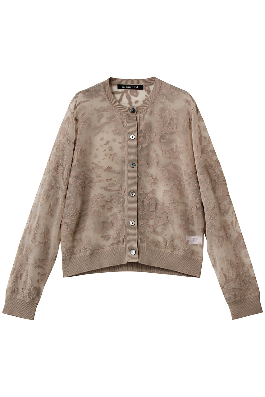 ミズイロインド/mizuiro indのmesh embroidery crew C/D カーディガン(beige/1-220074)