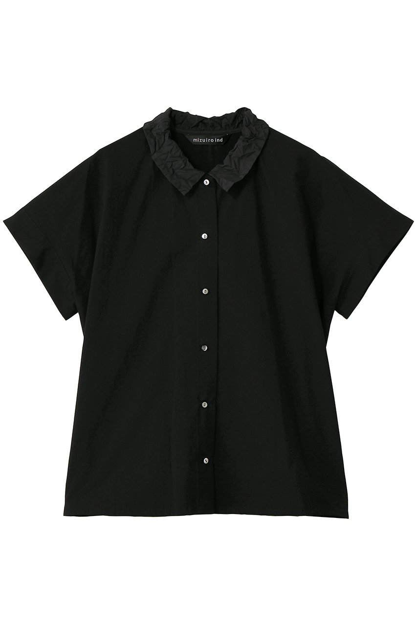 ミズイロインド/mizuiro indのwasher collar wide shirt シャツ(black/1-230155)