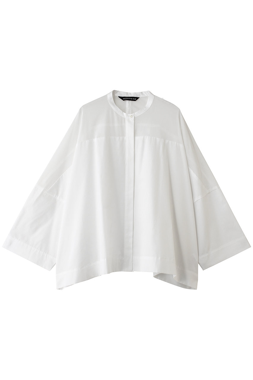 ミズイロインド/mizuiro indのsheer shoulder stand collar wide shirt シャツ(off white/2-230134)