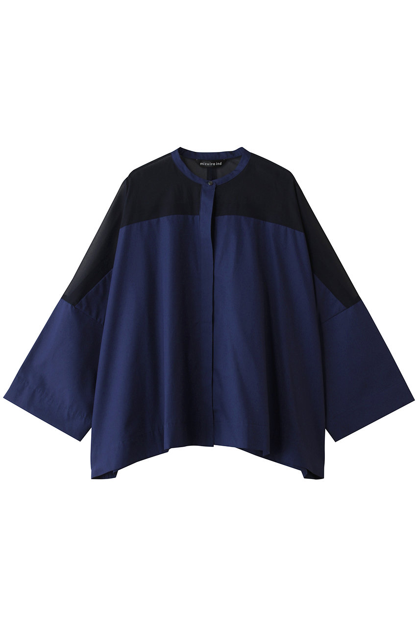 ミズイロインド/mizuiro indのsheer shoulder stand collar wide shirt シャツ(purple/2-230134)