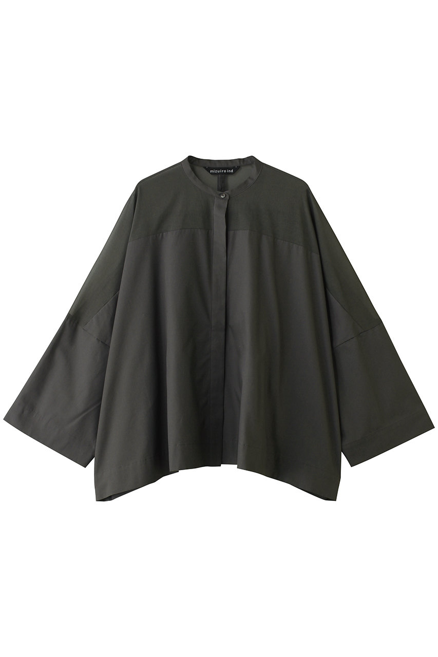 ミズイロインド/mizuiro indのsheer shoulder stand collar wide shirt シャツ(c.gray/2-230134)