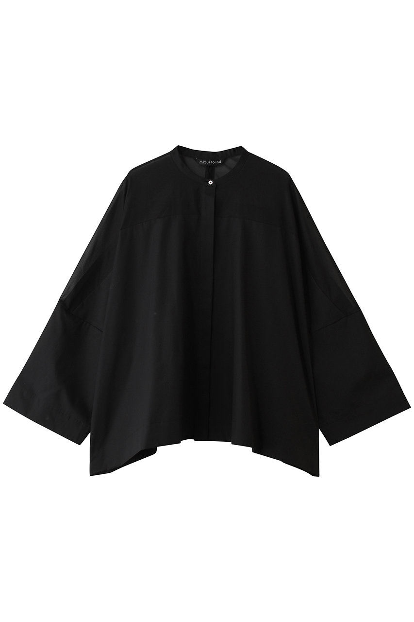 ミズイロインド/mizuiro indのsheer shoulder stand collar wide shirt シャツ(black/2-230134)
