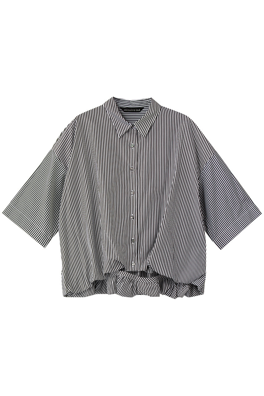 ミズイロインド/mizuiro indのstripe half slv ballon shirt シャツ(black/2-230129)