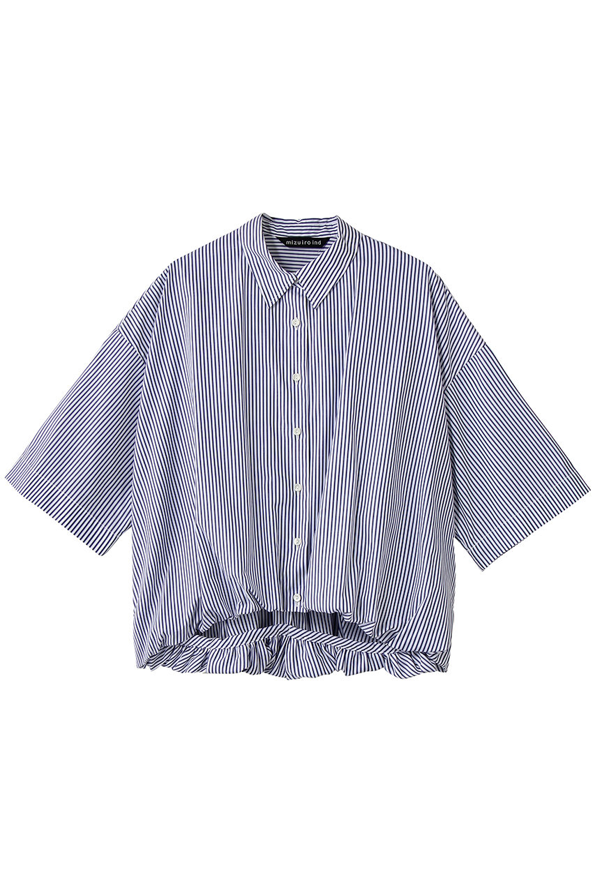 ミズイロインド/mizuiro indのstripe half slv ballon shirt シャツ(navyB/2-230129)
