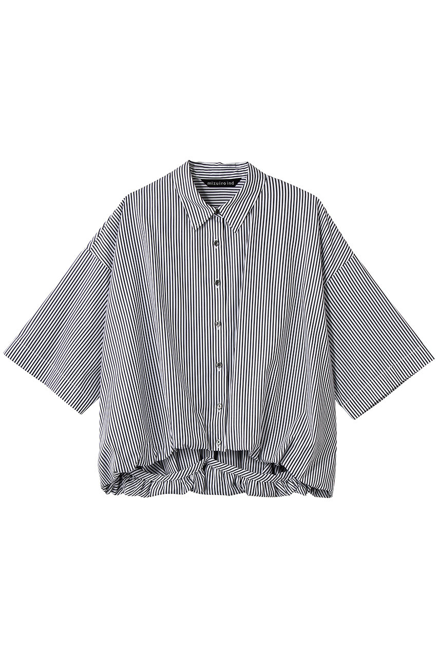 ミズイロインド/mizuiro indのstripe half slv ballon shirt シャツ(blackB/2-230129)
