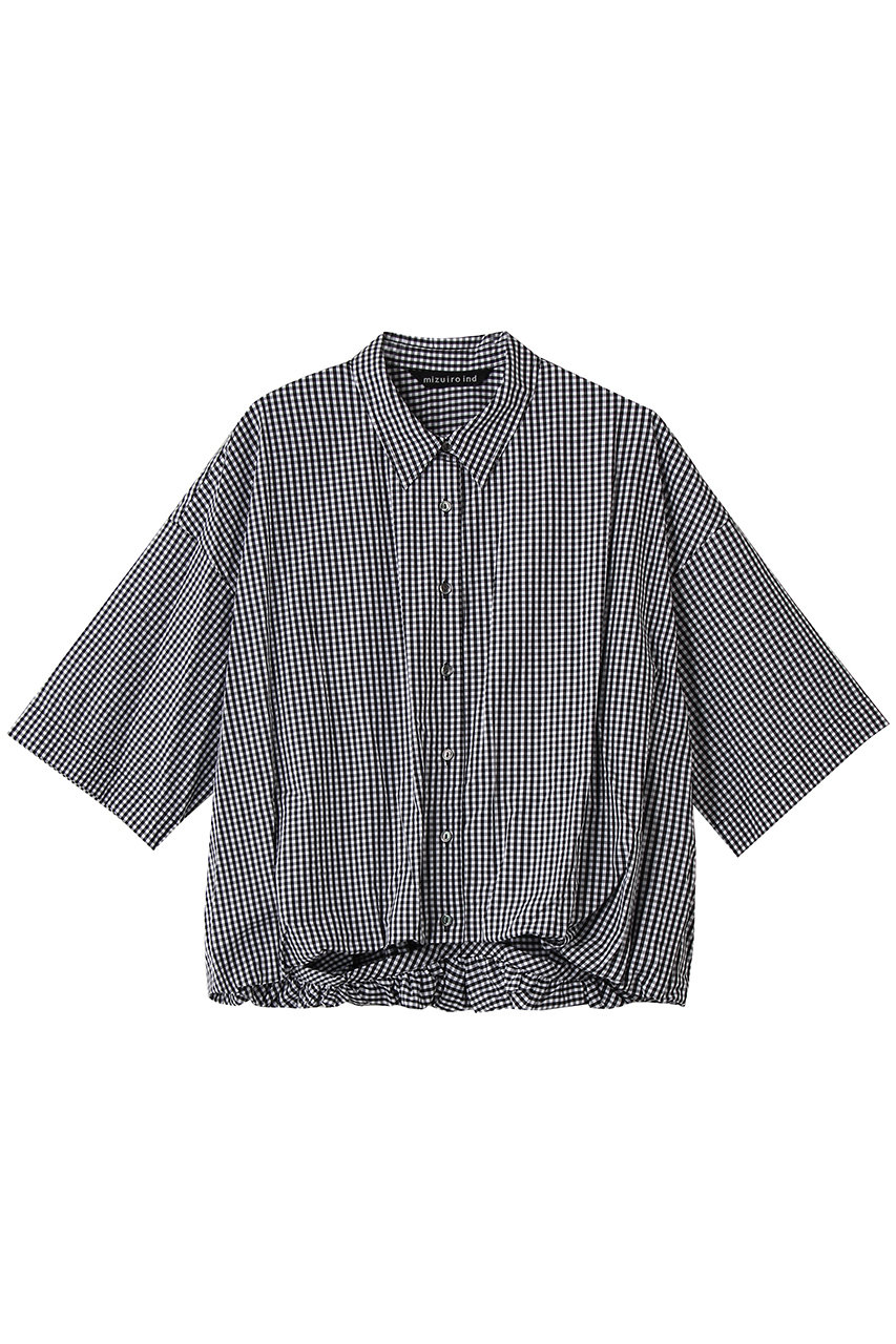 ミズイロインド/mizuiro indのstripe half slv ballon shirt シャツ(blackC/2-230129)