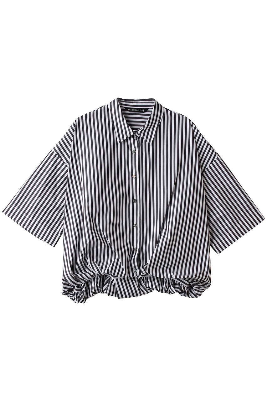 mizuiro ind stripe half slv ballon shirt シャツ (blackE, F) ミズイロインド ELLE SHOP