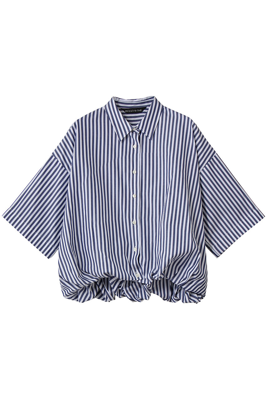 mizuiro ind stripe half slv ballon shirt シャツ (navyE, F) ミズイロインド ELLE SHOP
