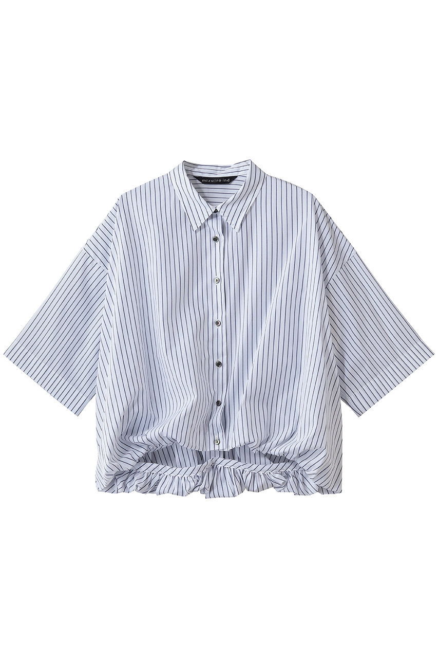 mizuiro ind stripe half slv ballon shirt シャツ (off white, F) ミズイロインド ELLE SHOP