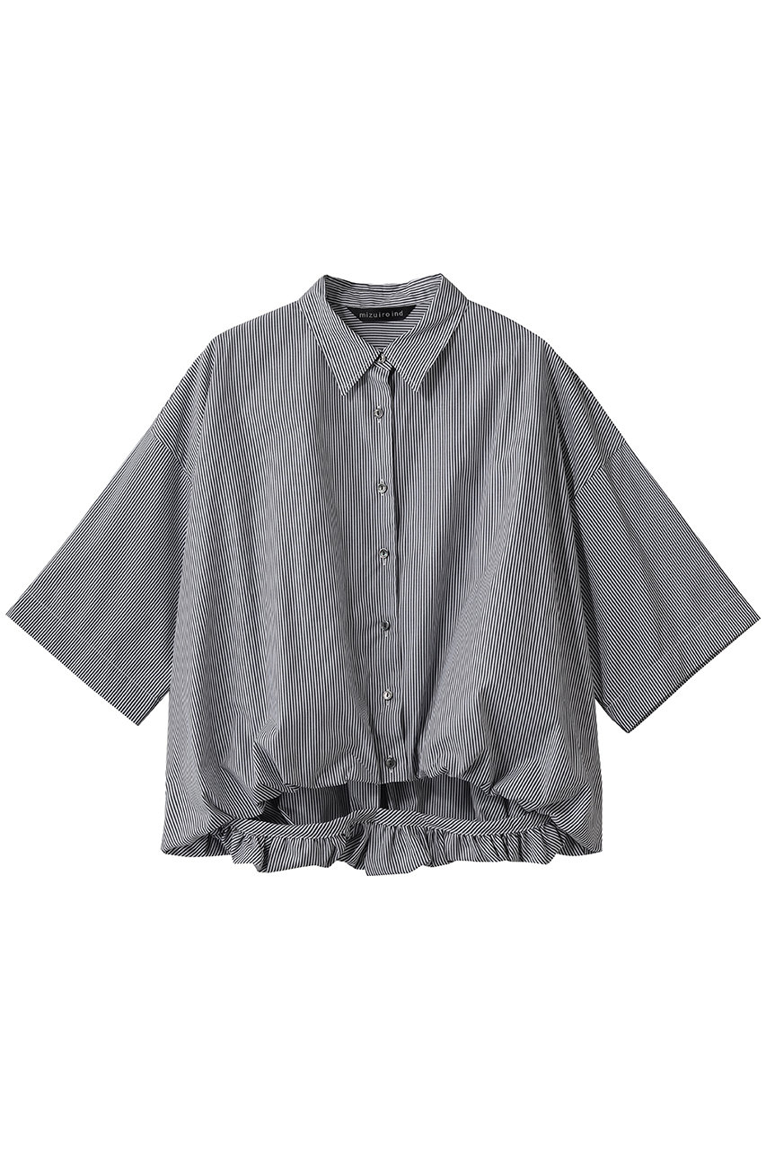 mizuiro ind stripe half slv ballon shirt シャツ (blackD, F) ミズイロインド ELLE SHOP