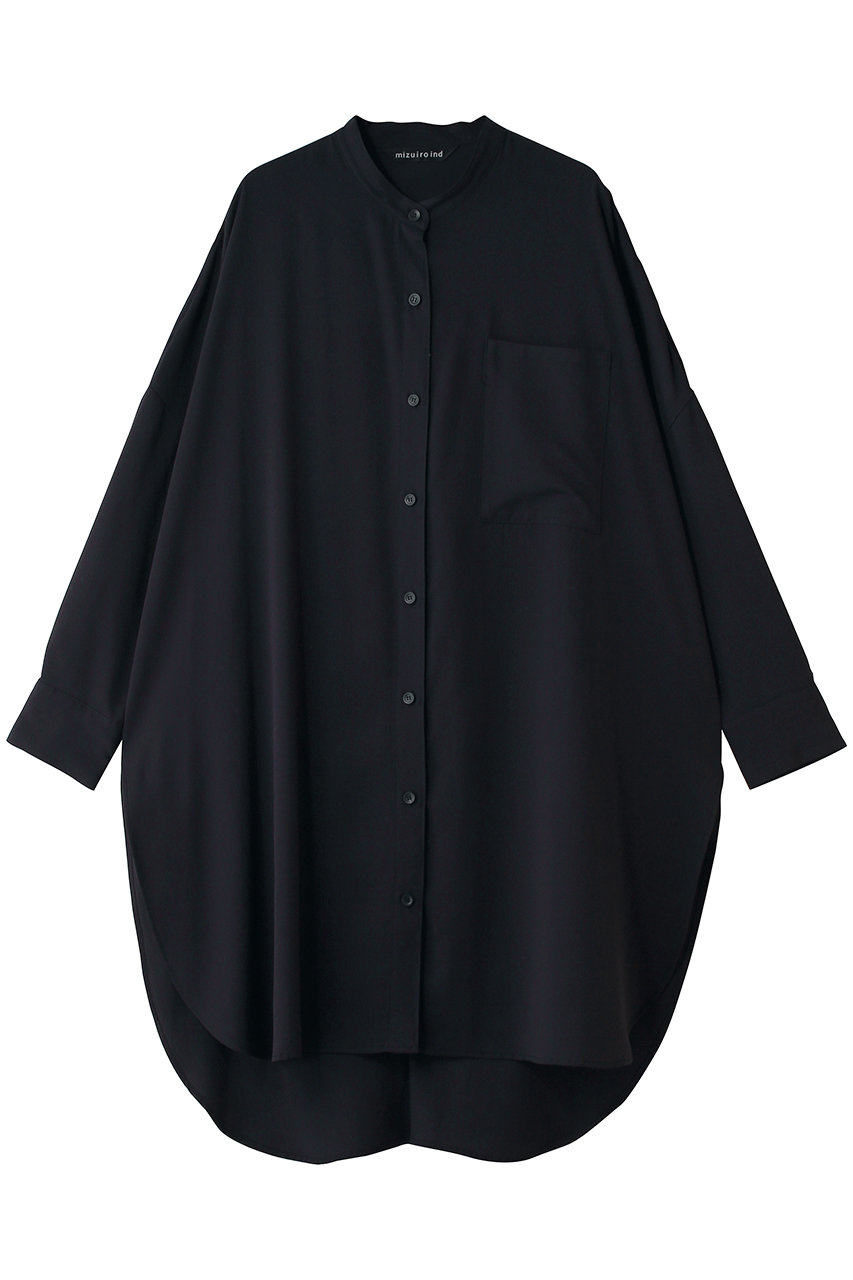 ミズイロインド/mizuiro indのT/R  band collar long shirt シャツ(navy/1-230169Y)