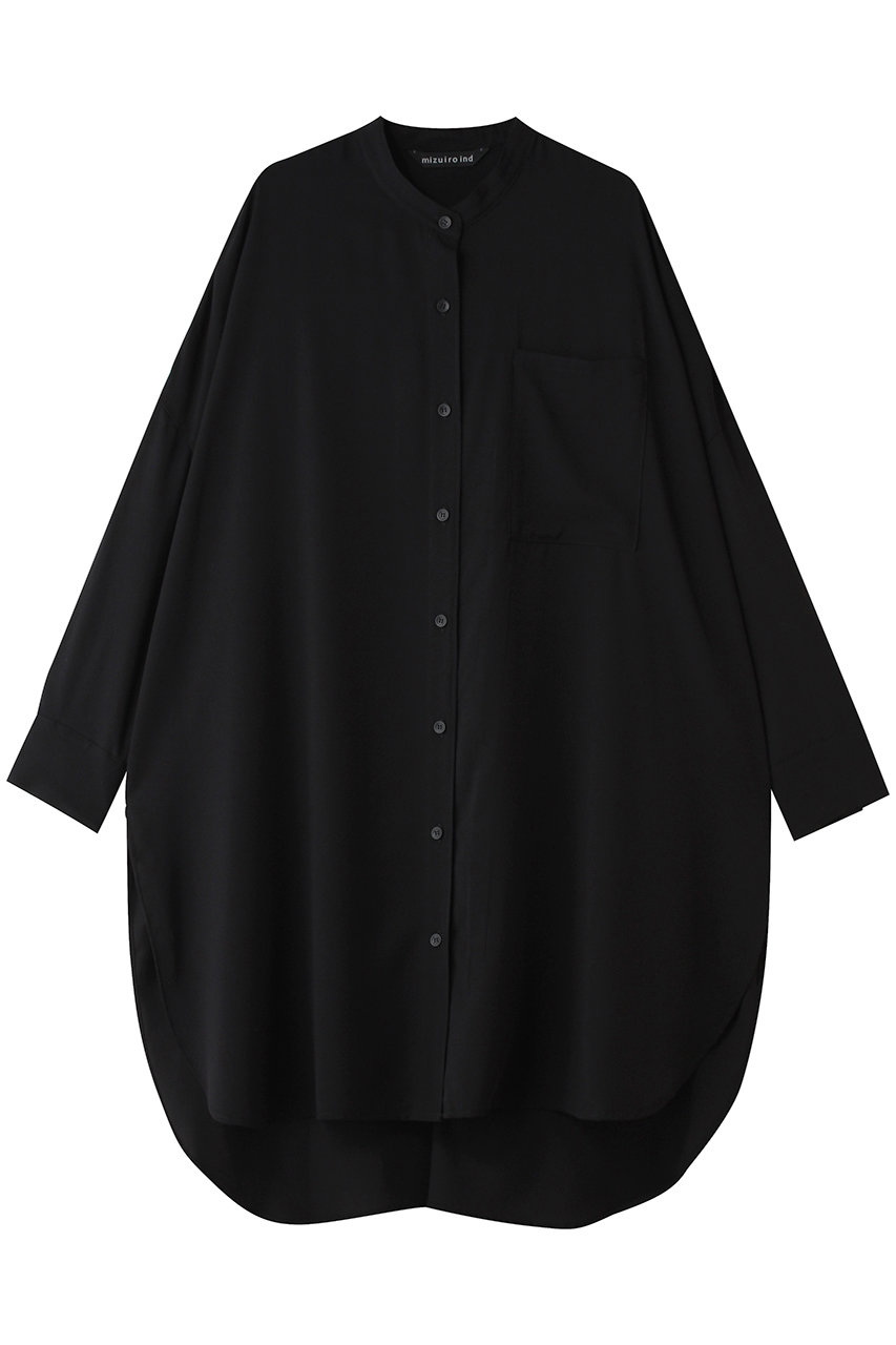 ミズイロインド/mizuiro indのT/R  band collar long shirt シャツ(black/1-230169Y)