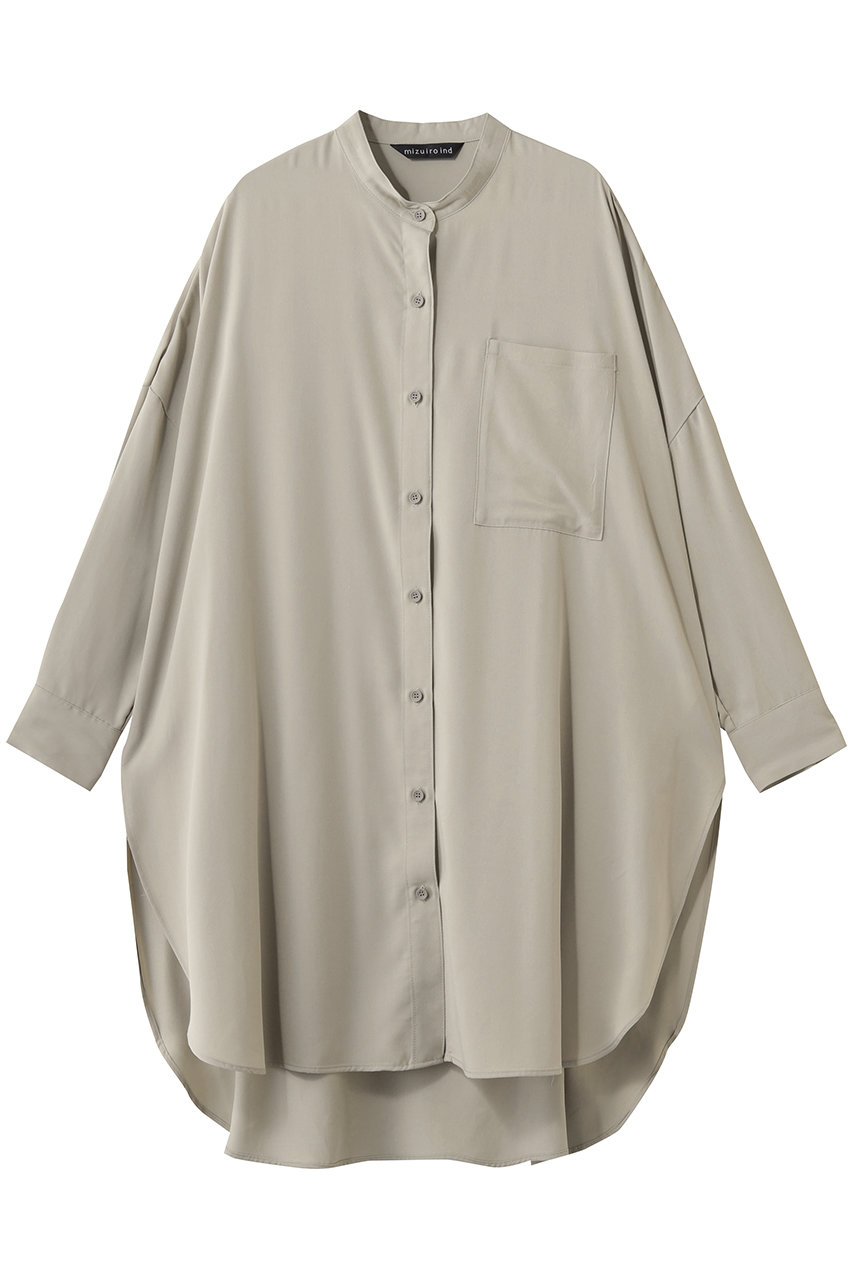 ミズイロインド/mizuiro indのT/R  band collar long shirt シャツ(s.beige/1-230169Y)