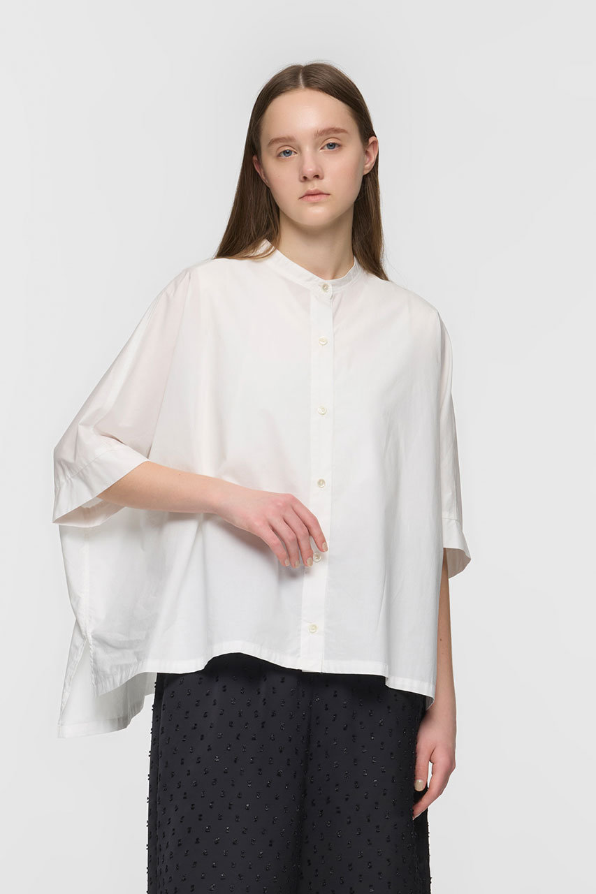 mizuiro ind(ミズイロインド)｜half slv stand collar wide shirt 