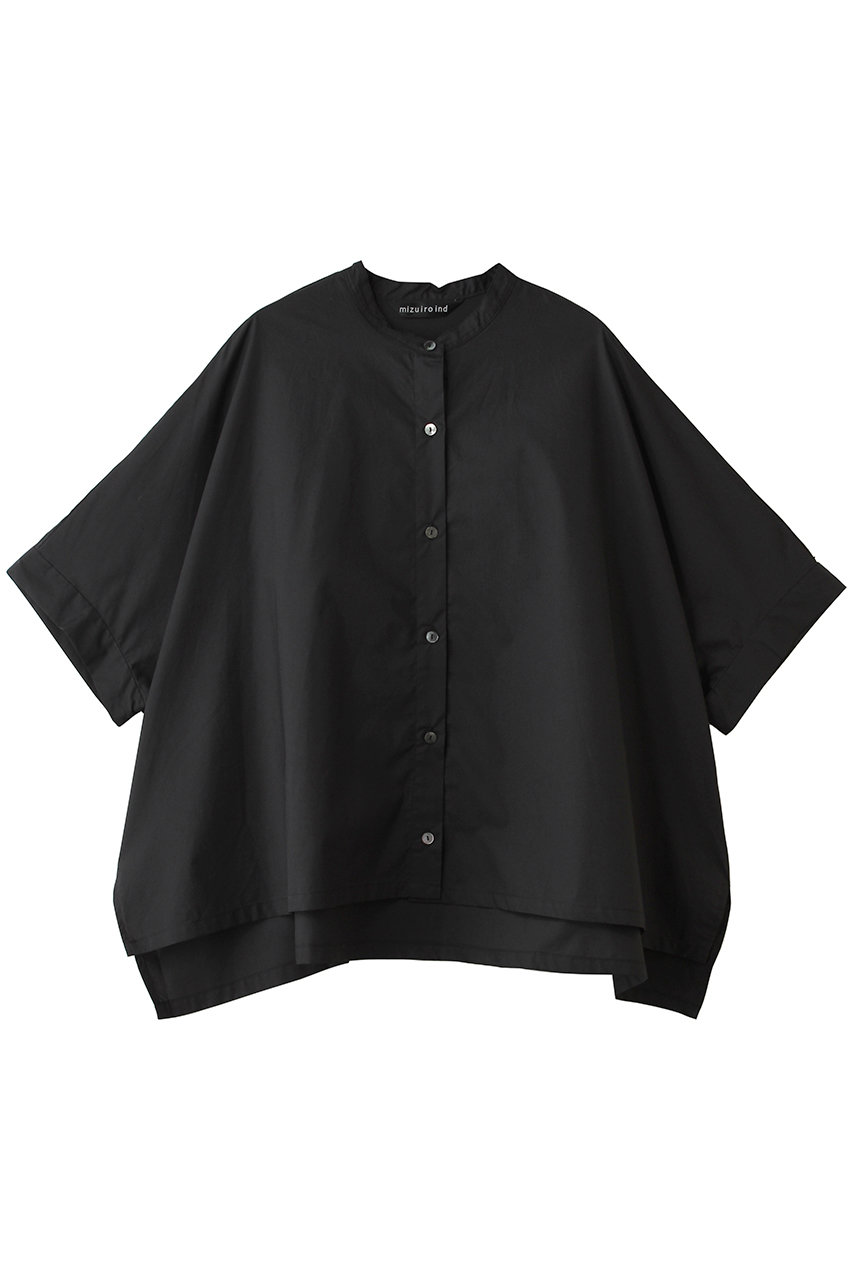ミズイロインド/mizuiro indのhalf slv stand collar wide shirt シャツ(black/2-230132)