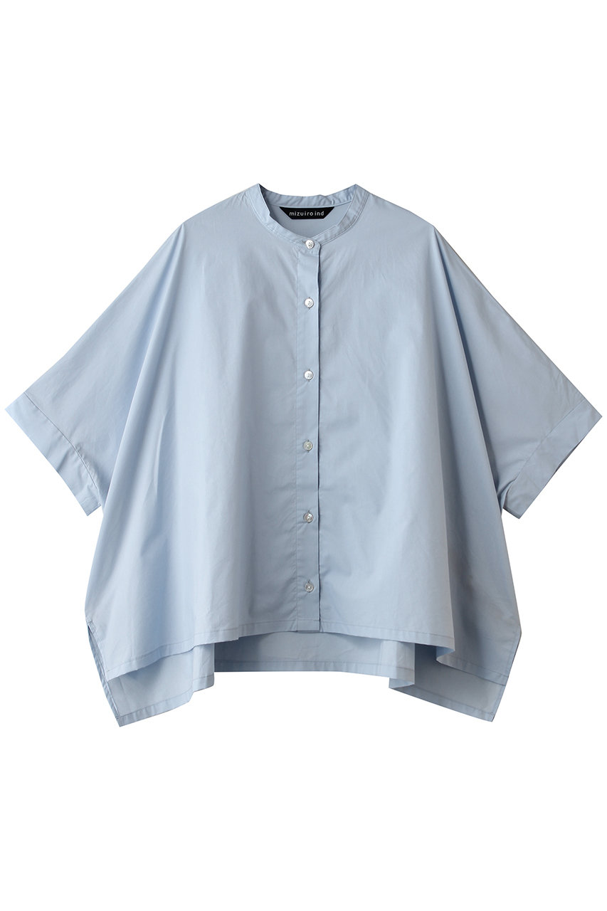 ミズイロインド/mizuiro indのhalf slv stand collar wide shirt シャツ(l.blue/2-230132)