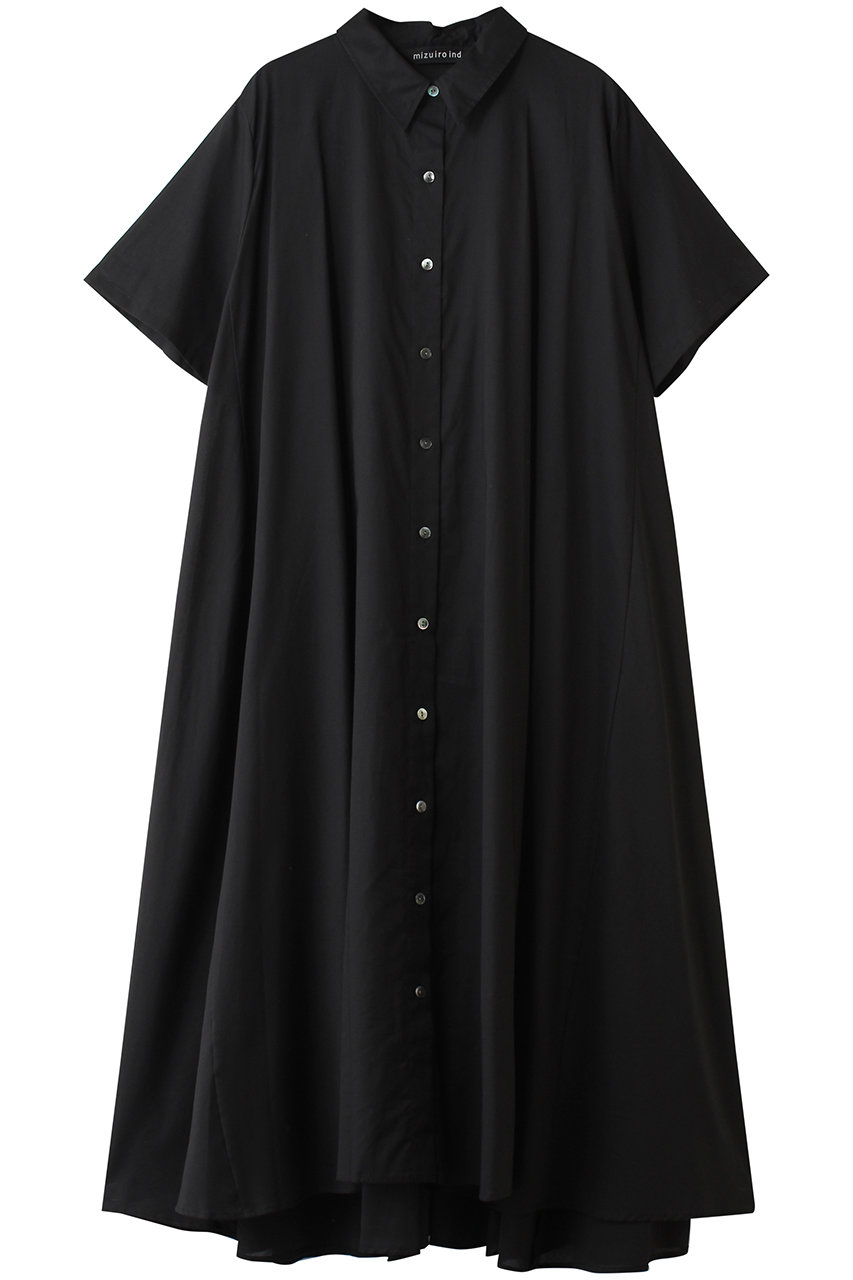 ミズイロインド/mizuiro indのhalf slv flare shirt OP ワンピース(black/2-250100)