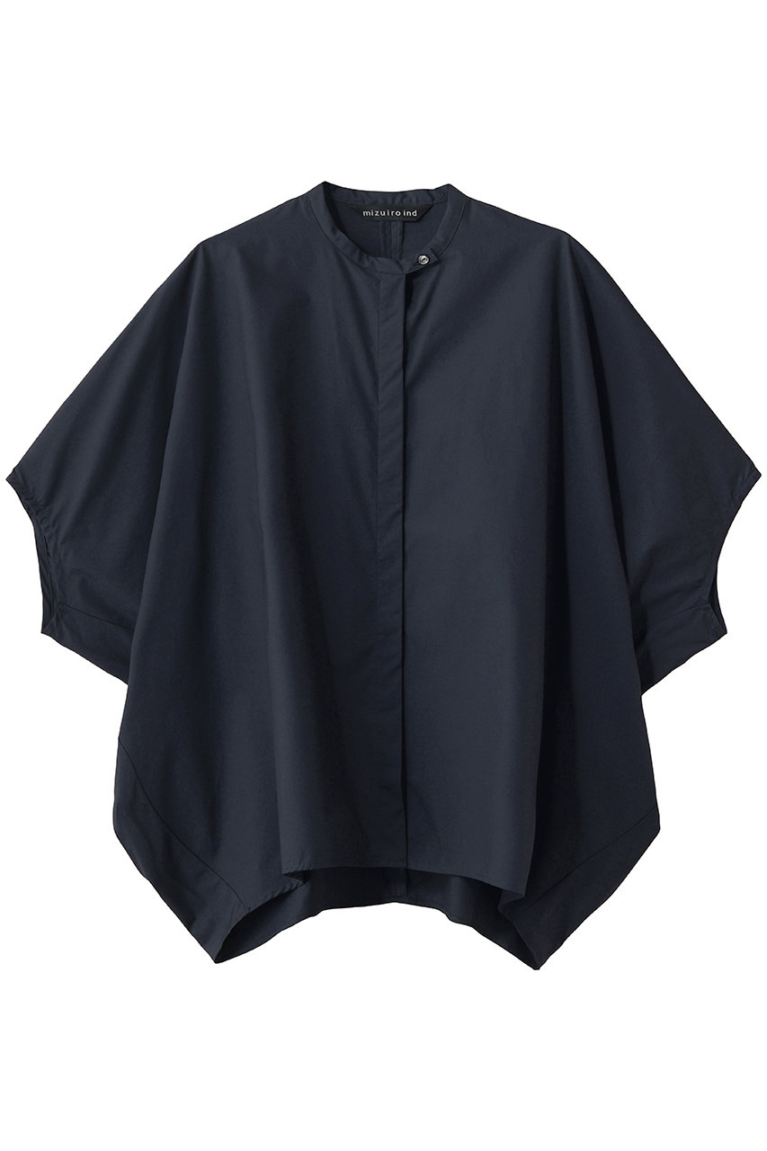 ミズイロインド/mizuiro indのstand collar cocoon shirt シャツ(navy/2-230133)