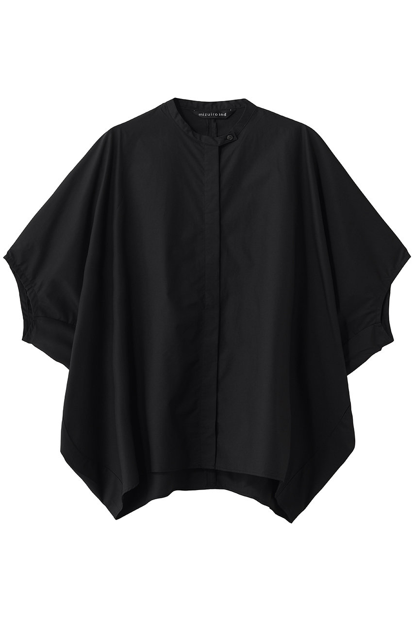ミズイロインド/mizuiro indのstand collar cocoon shirt シャツ(black/2-230133)