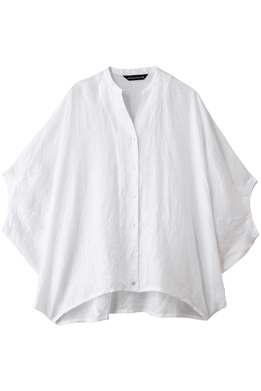 ミズイロインド/mizuiro indのlinen stand collar cocoon shirt シャツ(off white/2-230136)