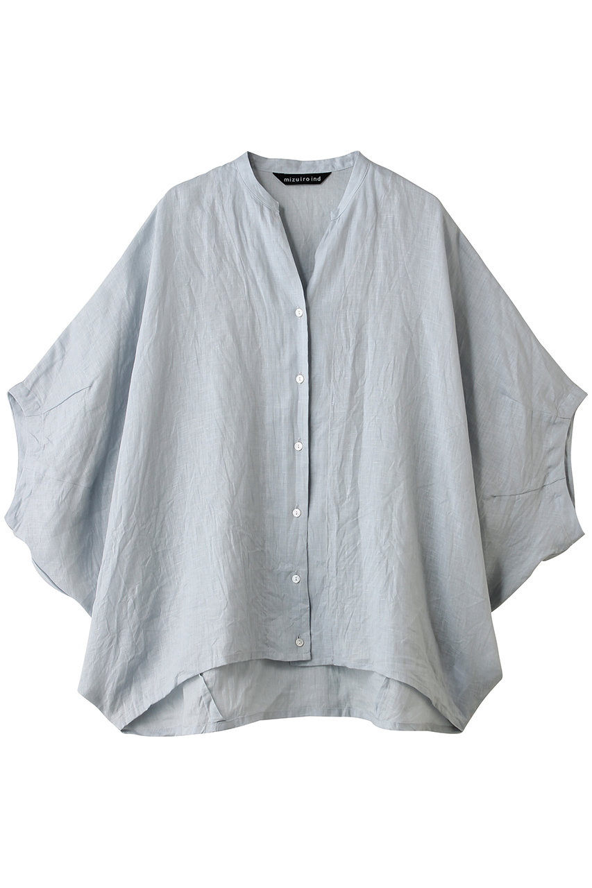 ミズイロインド/mizuiro indのlinen stand collar cocoon shirt シャツ(l.blue/2-230136)
