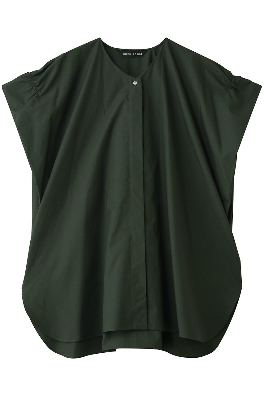 ミズイロインド/mizuiro indのV neck wide tunic shirt シャツ(green/2-230118)