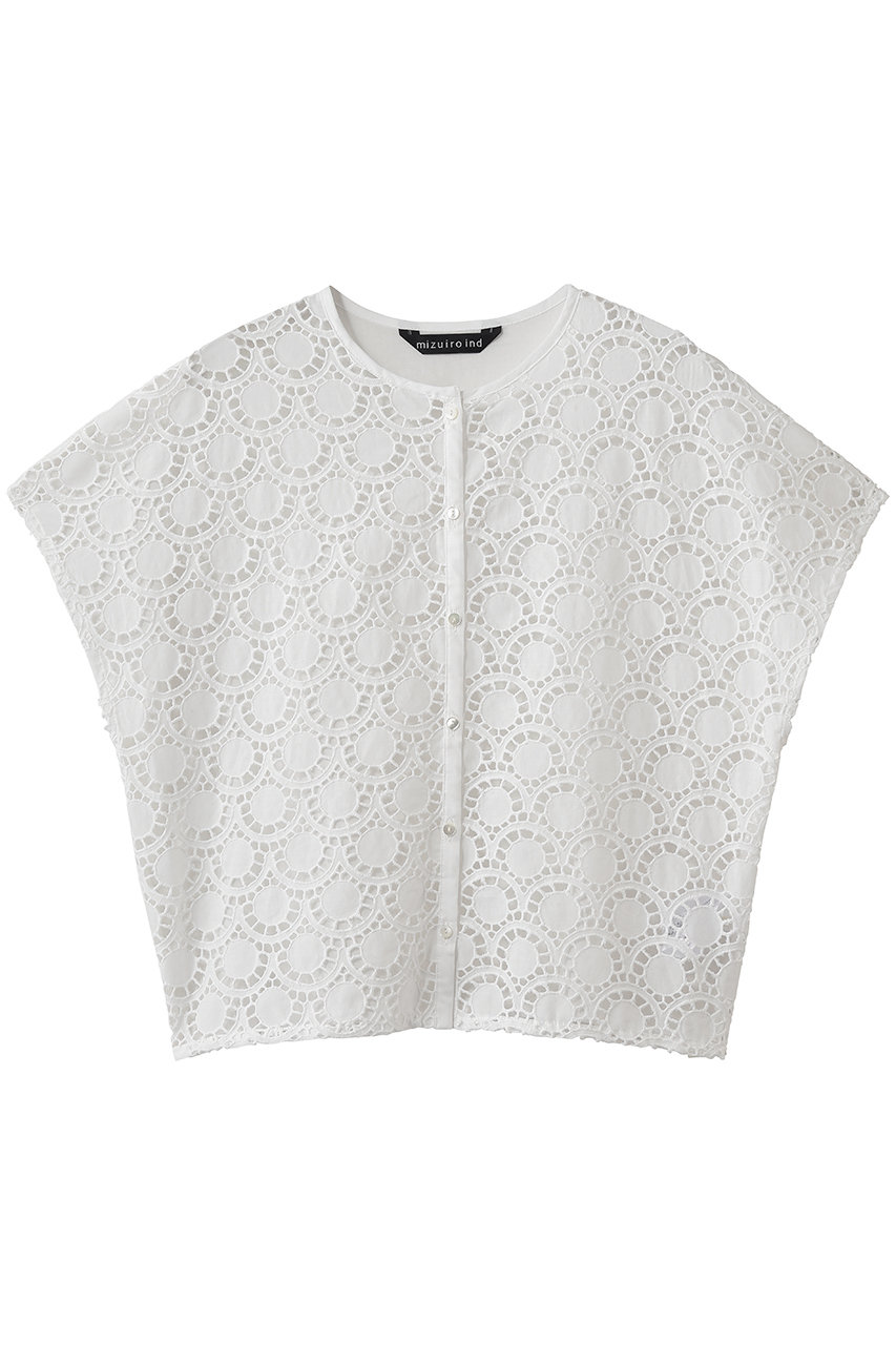 ミズイロインド/mizuiro indのlace combi crew neck shirt シャツ(off white/2-230142)
