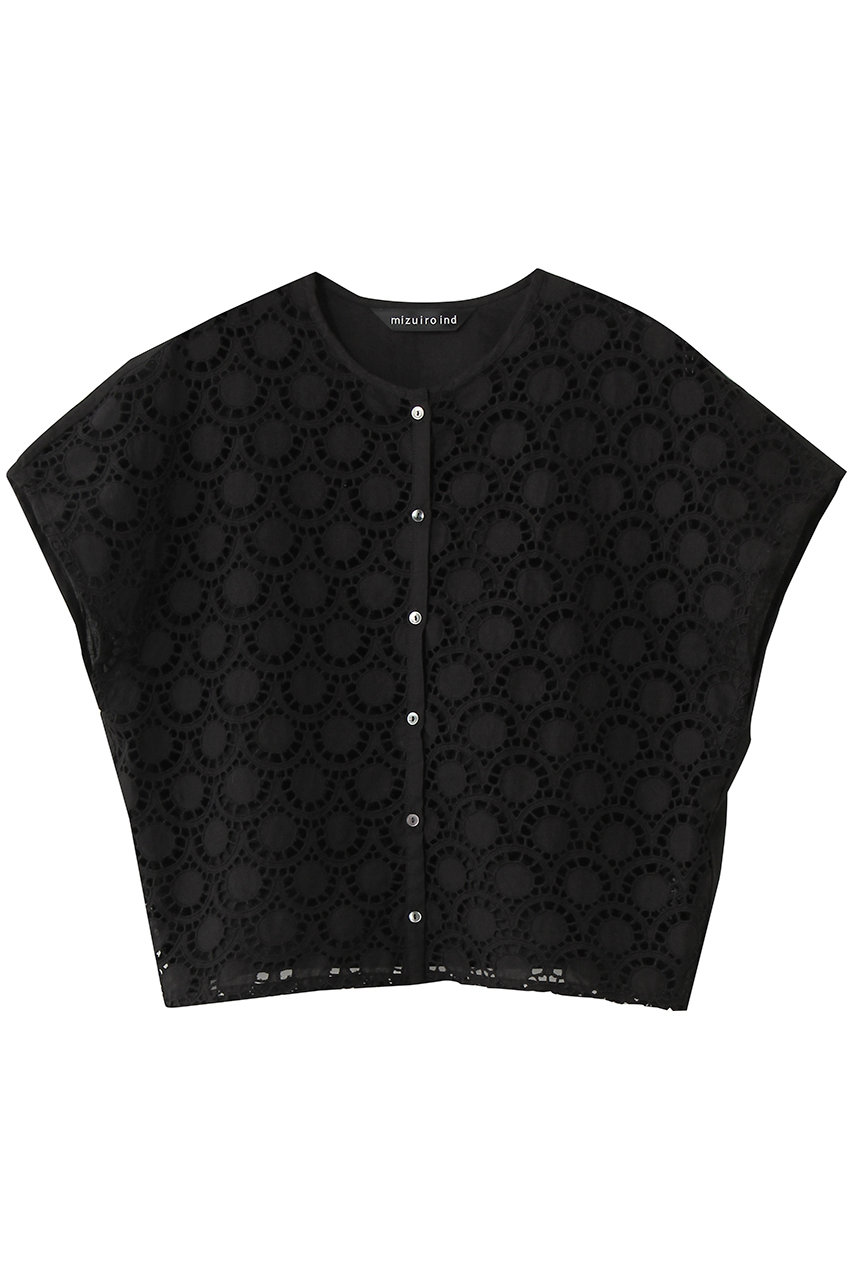 ミズイロインド/mizuiro indのlace combi crew neck shirt シャツ(black/2-230142)