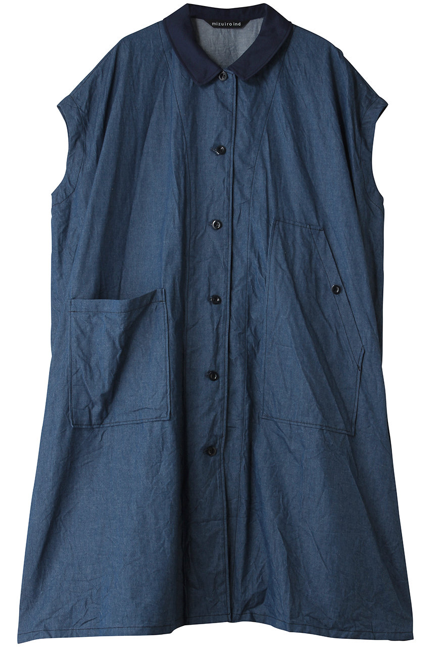 ミズイロインド/mizuiro indのwide denim shirt OP ワンピース(blue/2-250103)