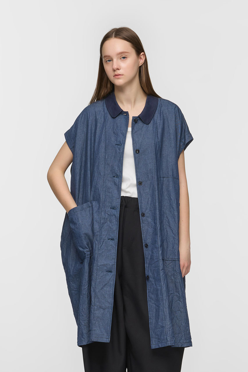 mizuiro ind(ミズイロインド)｜wide denim shirt OP ワンピース/blue