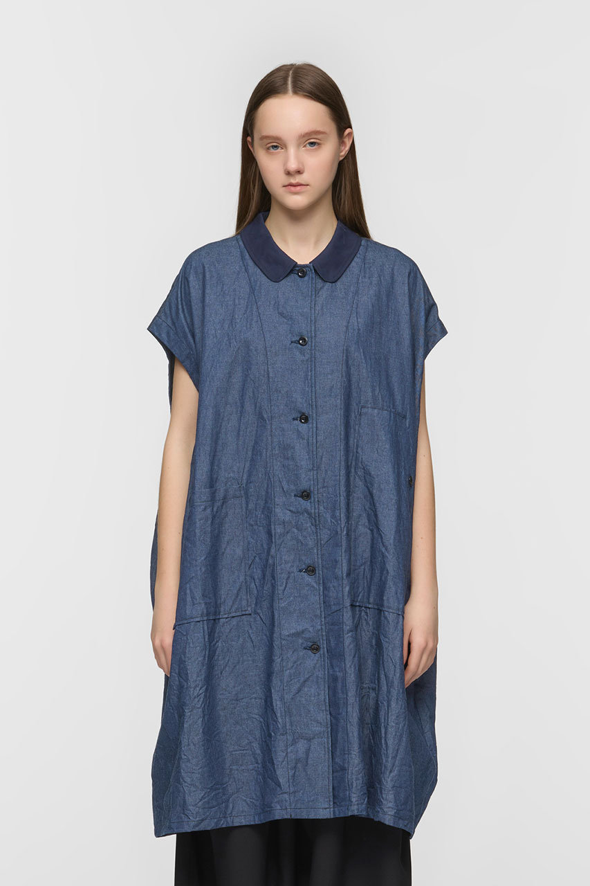 mizuiro ind(ミズイロインド)｜wide denim shirt OP ワンピース/blue