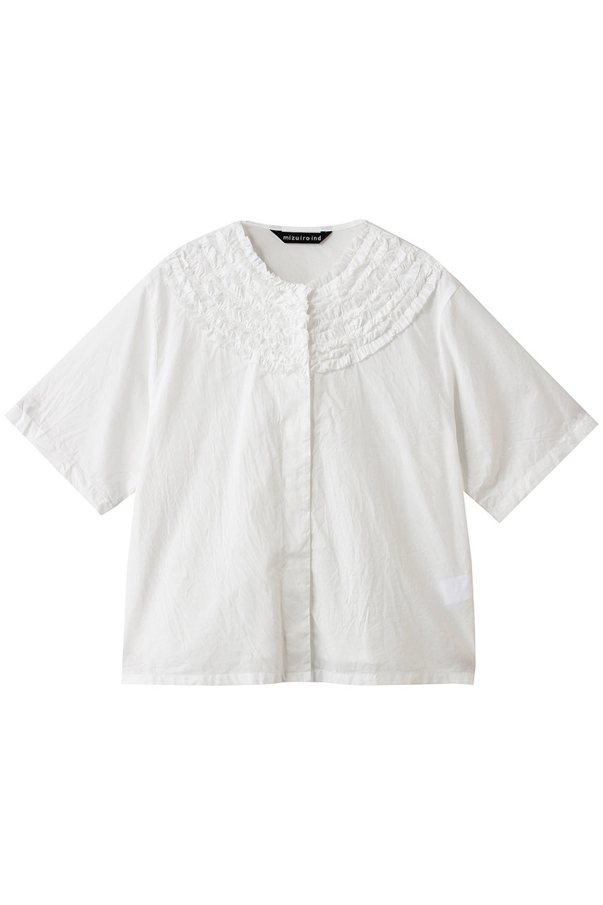 ミズイロインド/mizuiro indのfrill design crew neck shirt シャツ(off white/2-230119)