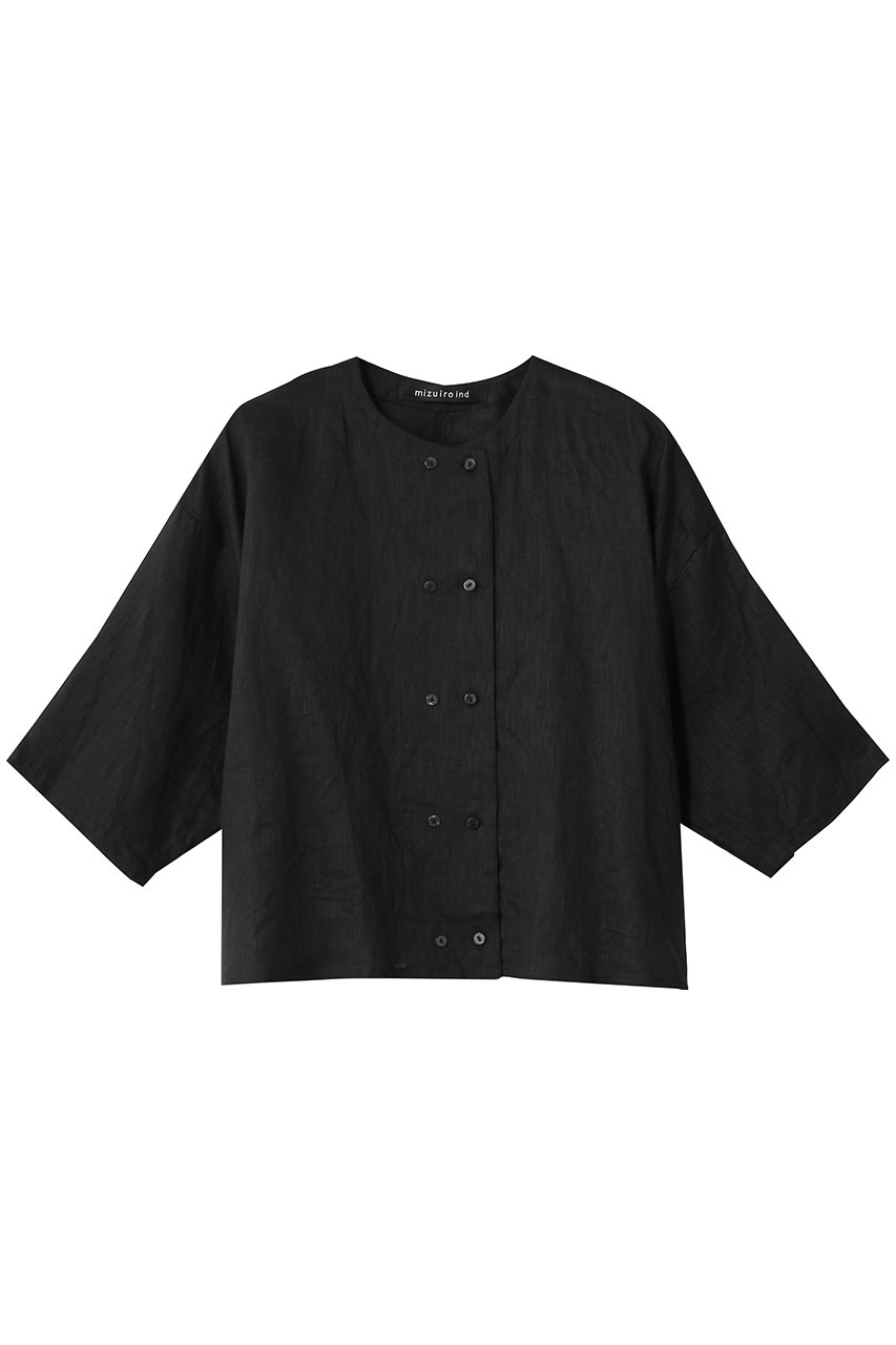 ミズイロインド/mizuiro indのlinen double crew neck shirt シャツ(black/2-230123)