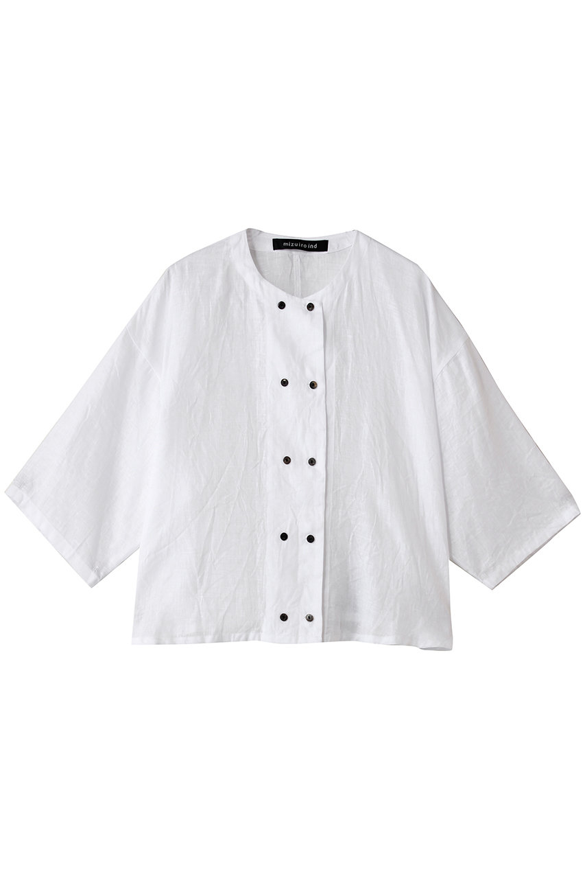 ミズイロインド/mizuiro indのlinen double crew neck shirt シャツ(off white/2-230123)