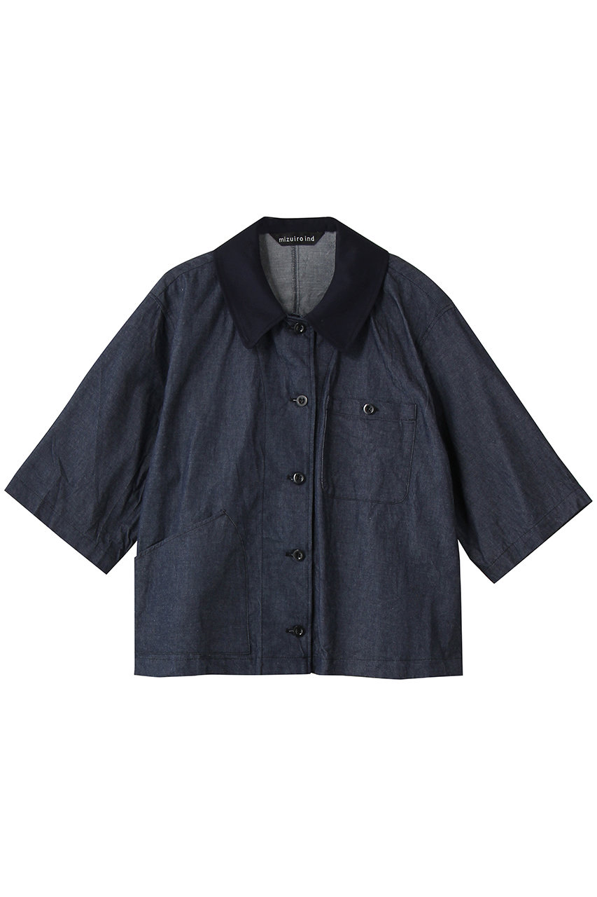 ミズイロインド/mizuiro indのhalf slv denim shirt シャツ(navy/2-230135)