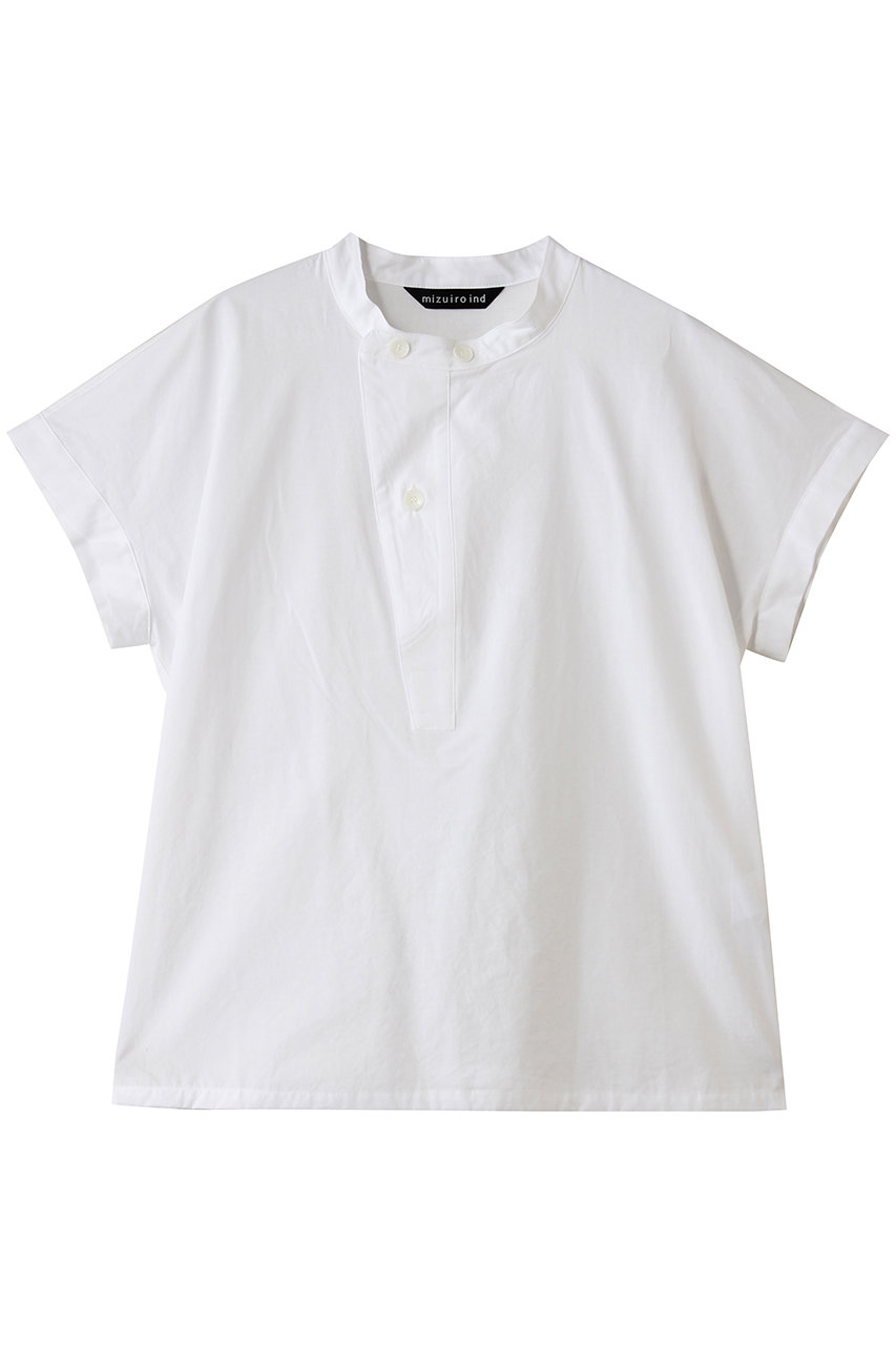 ミズイロインド/mizuiro indのcotton linen asymmetry  collar shirt シャツ(off whiteA/2-230127)