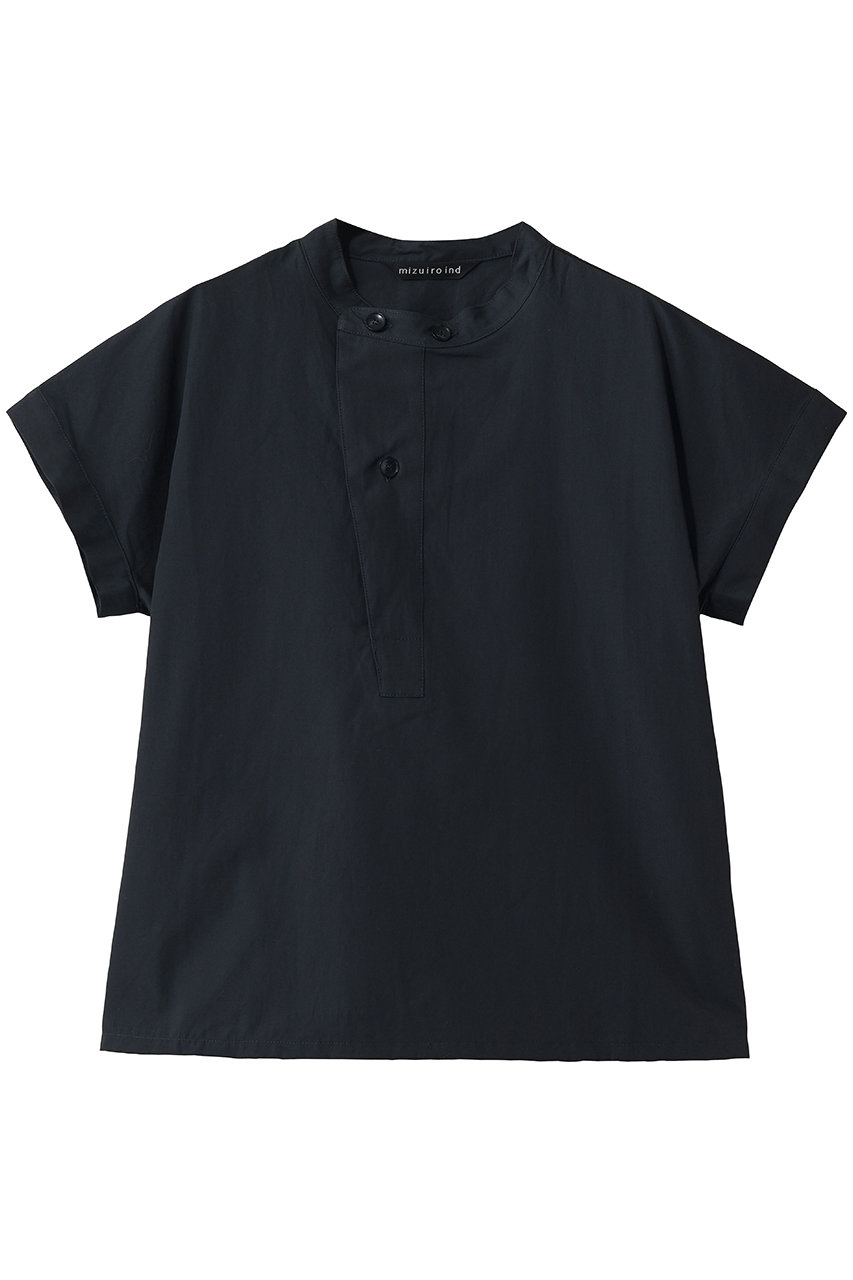 ミズイロインド/mizuiro indのcotton linen asymmetry  collar shirt シャツ(navy/2-230127)