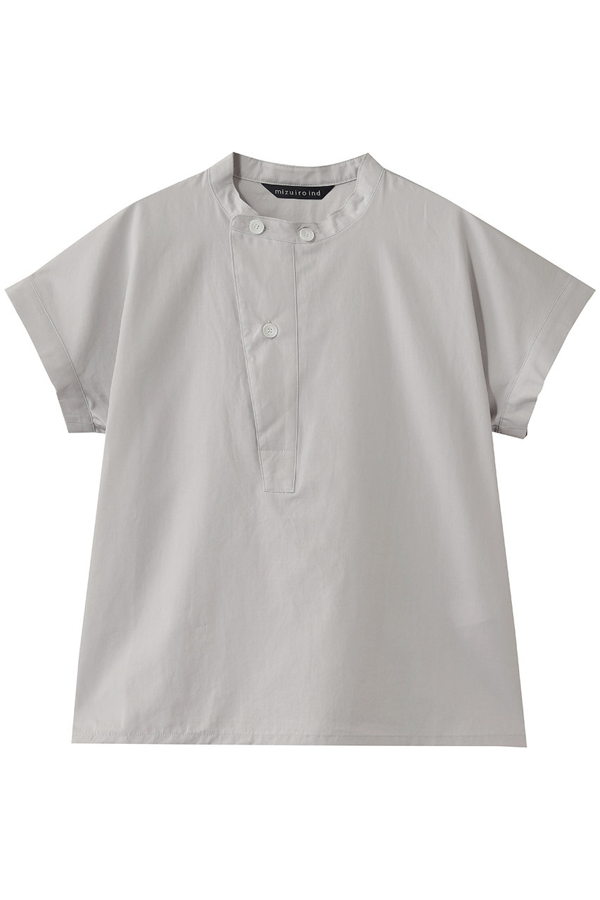 ミズイロインド/mizuiro indのcotton linen asymmetry  collar shirt シャツ(l.gray/2-230127)