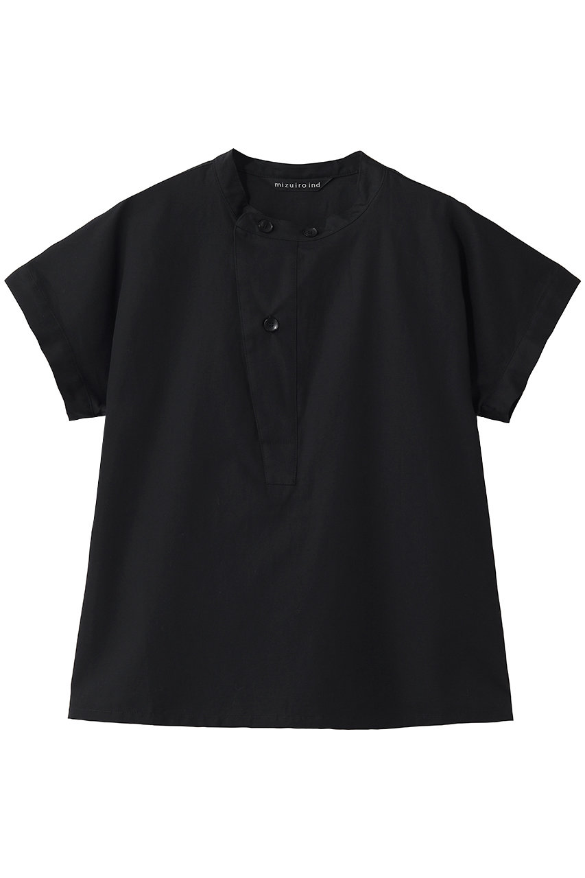 ミズイロインド/mizuiro indのcotton linen asymmetry  collar shirt シャツ(black/2-230127)