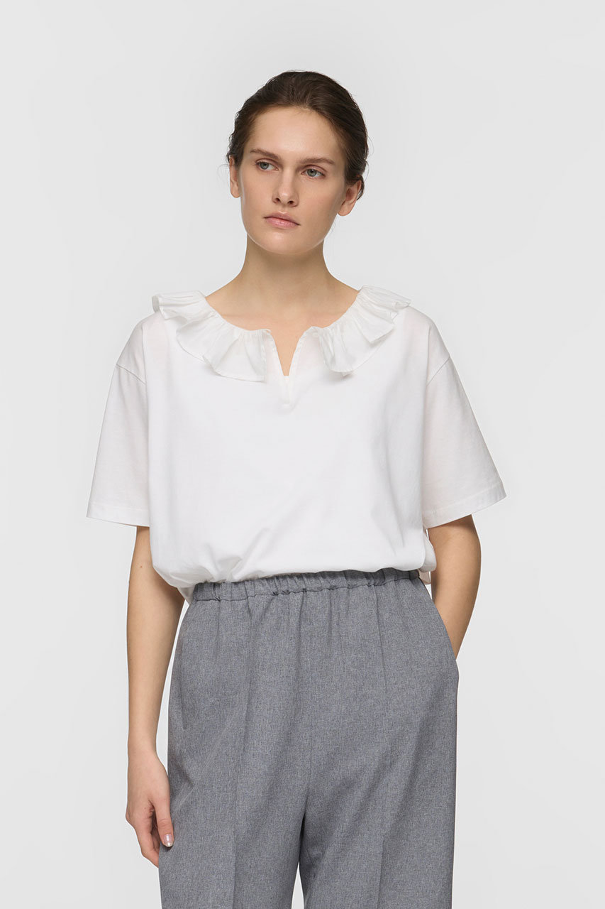 mizuiro ind(ミズイロインド)｜frill collar skipper T shirt シャツ
