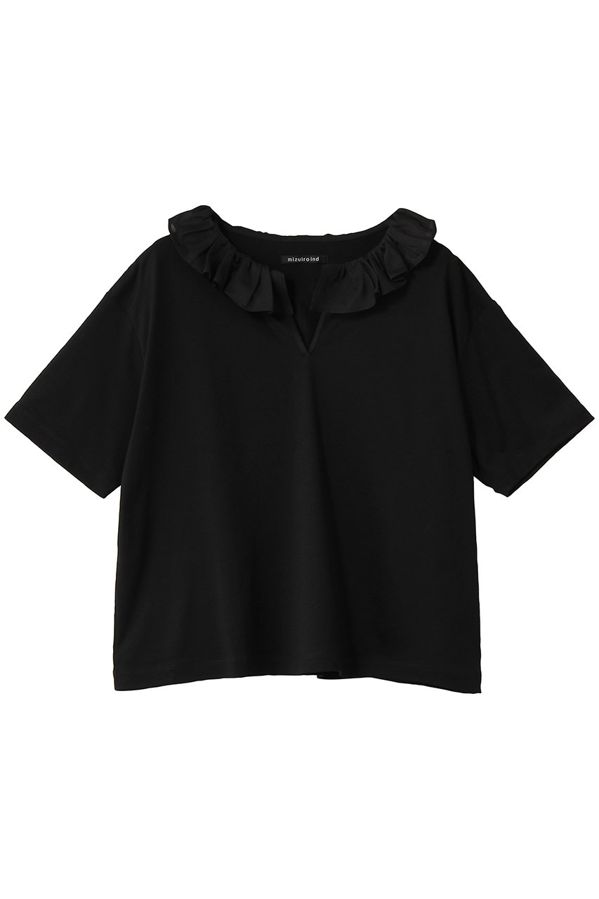 ミズイロインド/mizuiro indのfrill collar skipper  T shirt シャツ(black/2-210138)