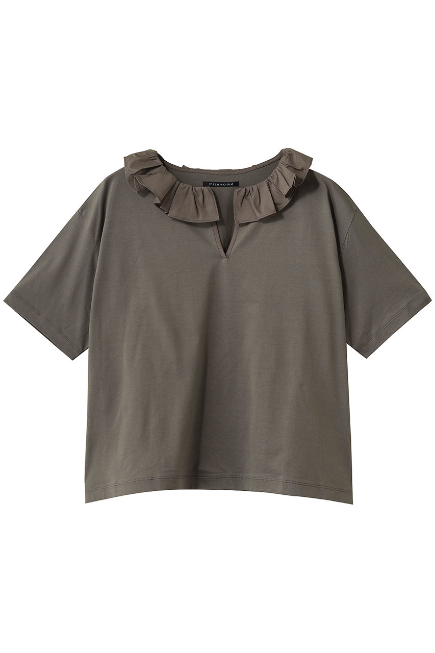 ミズイロインド/mizuiro indのfrill collar skipper  T shirt シャツ(grayA/2-210138)
