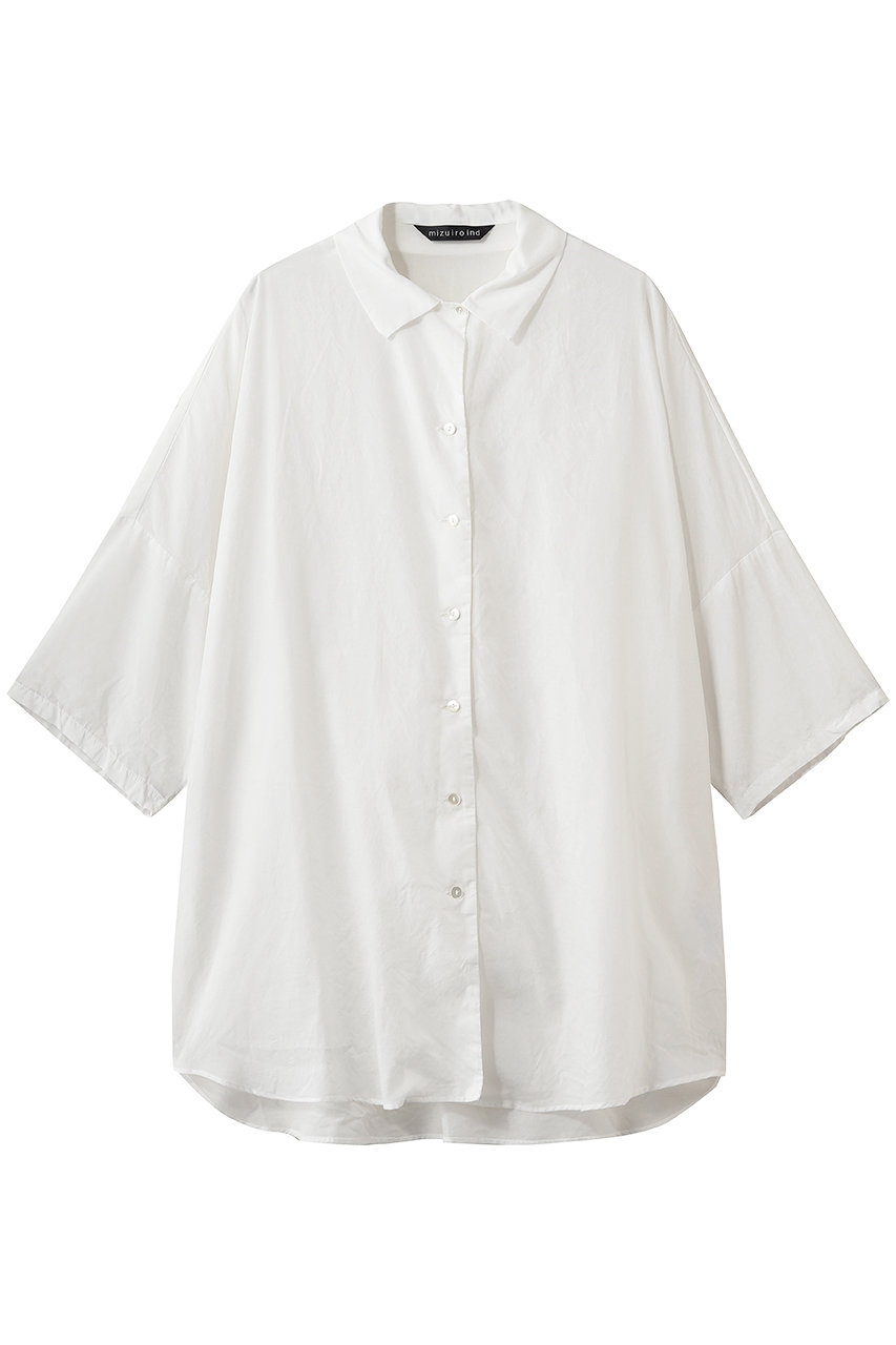 ミズイロインド/mizuiro indのhalf slv wide shirt シャツ(off white/2-230143)