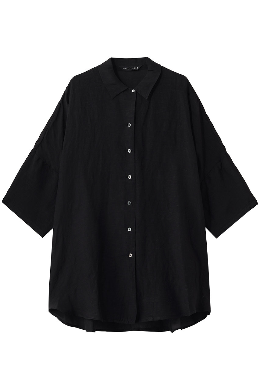 ミズイロインド/mizuiro indのhalf slv wide shirt シャツ(black/2-230143)