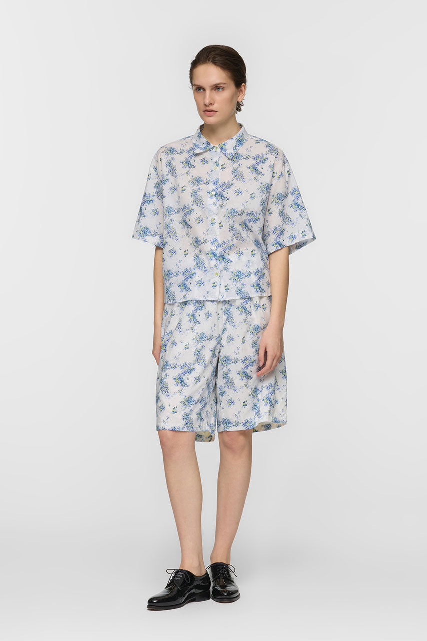 mizuiro ind(ミズイロインド)｜flower print half slv shirt シャツ